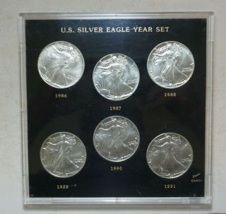 1986 - 1991 Capital Plastics Black Silver Eagle Set Of 6.  999 1 Troy Oz Dollars