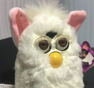 Furby 1998 White With Pink Ears And Papers Not