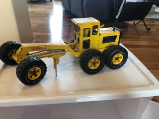 Vintage Die Cast Tonka 17 " Pressed Steel Yellow Road Grader Tractor Toy
