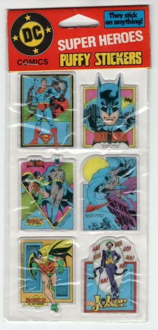 Vintage 1988 Dc Comics Heroes Puffy Stickers Superman Batman,  Robin,  Joker