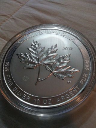 2018 $50 Silver Canadian Maple Leaf In Plastic Case.  9999 Fine Silver 10 Oz Coin