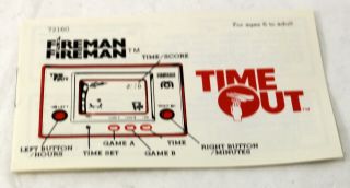Vintage 1980 Time Out Mego Fireman Fireman Handheld Game Instructions
