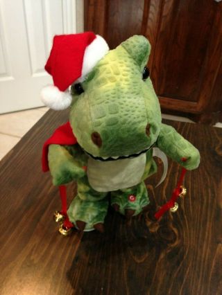 Gemmy Animated Dancing Dinosaur Wearing A Santa Hat Christmas " Twist & Shout "