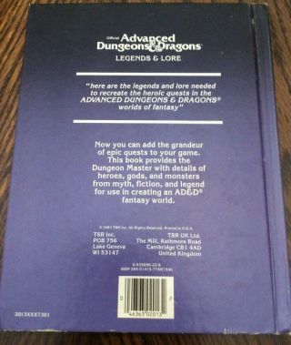 TSR AD&D LEGENDS AND LORE Hardcover Resource Book - 1984 2