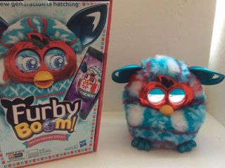 Hasbro Furby Boom Plush Toy Holiday Festive Sweater Edition Blue Red