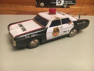 Vintage Battery Operated Tin Toy Car Police Highway Patrol No 5 Pd 5847