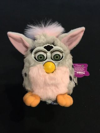 Vintage 1998 Furby Pink Gray Black Spots Blue Eyes.  Box Papers Not