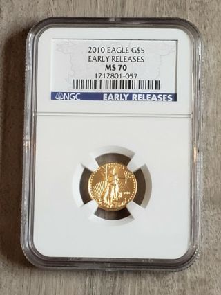 2010 Gold $5 American Eagle Ms70 Ngc Early Release,  Ser.  1212801 - 057