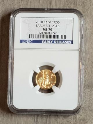 2010 Gold $5 American Eagle MS70 NGC Early Release,  Ser.  1212801 - 057 2