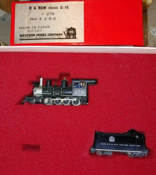 Hon3,  Westside Model Co D&rgw,  C - 16 2 - 8 - 0 278 Steam Locomotive & Tender,  See Ad