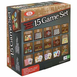 Ideal Game classics 15 game set Wood cabinet Chess Backgammon Parcheesi Mancala 2