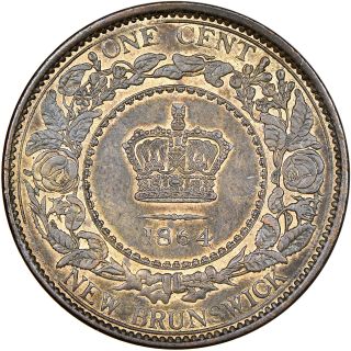 1864 Canada Brunswick 1 Cent Short 6 Ngc Ms61 Bn High Value