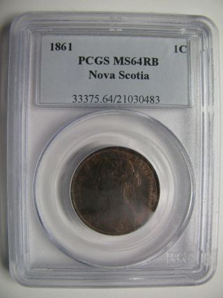 1861 Pcgs Ms64 1 Cent Rb Large Bud Nova Scotia Ns Penny