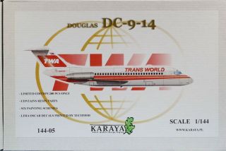 Karaya 1:144 Douglas Dc - 9 - 14 Twa Trans World Plastic Model Kit 144 - 05u