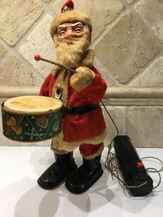 Vintage Tinplate Battery Operated Santa Drummer Toy 1950 