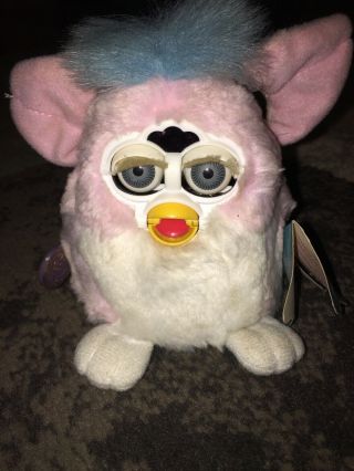 Vintage 1999 Furby Baby White With Pink Ears Tiger Brand Model 70 - 940