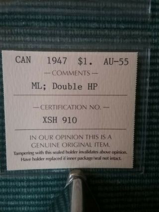 1947 Canada silver dollar Maple leaf double HP ICCS AU - 55 3