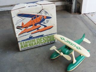 1963 Ideal Us Marine Air Sea Rescue Wind Up Seaplane Toy W Box As Found @@