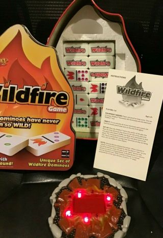 Wildfire Dominoes Electronic Game Lights Sound Fundex Tin Complete Great 3