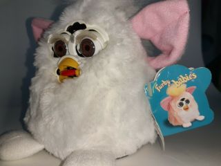 Furby Baby All White 1999 Tiger 70 - 940 Blue Eyes Pink Ears with Tags 2