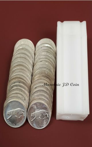 1967 Canada 40 X 25 Cents Silver Coin Circulated Completed Roll In Plastic Tube