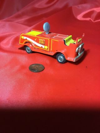 Rare Old Fire Engine Truck Friction Tin Toy Made In Japan With Spot Light