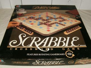 1989 Milton Bradley Scrabble Deluxe Edition Board Turntable Base & Box & Booklet