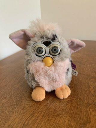 Vintage Furby 1998 Gray Black Spots Pink Belly And Ears With Tags Not