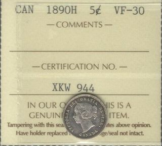 1890h Five Cents Silver Iccs Vf - 30 Scarce Undervalued Date Victoria Canada 5¢