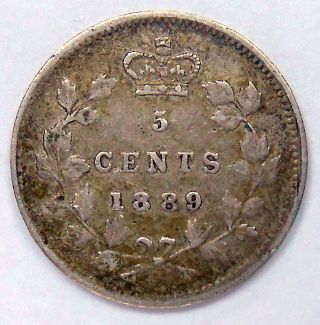 1889 Five Cents Silver ICCS VF - 20 Very SCARCE Date Queen Victoria 5¢ KEY 2