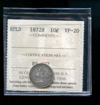 1872 H Newfoundland 10 Cents Iccs Certified Vf20 Dsp7