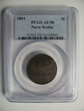 1864 Pcgs Au58 1 Cent Nova Scotia Ns One Penny Large