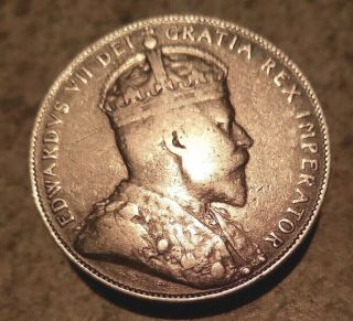 1905 Canada Silver 50 Cent Coin Edward Vii Fine - Vf Key Date Only 40,  000 Minted