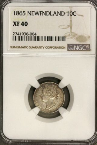 Newfoundland 1865 10 Cents Ngc Xf 40