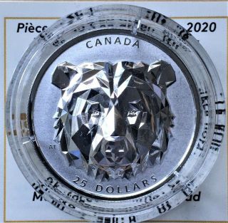 2020 Canada $25 Multifaceted Animal Head:grizzly Bear Silver Coin - Mintage 2,  500