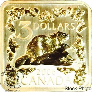 Canada 2006 $3 Beaver Gold Plated Silver Square Coin