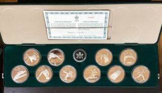 1988 Canada Calgary Olympic Winter Games Silver 10 Coins Set