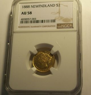 Newfoundland,  Canada,  1888 Victoria Two Dollar Gold.  NGC 58.  2 Dollar. 3