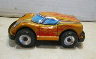 Vintage Orange 4 1/2 " Tin Litho Friction Old Toy Car Ii140