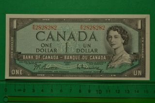 Bank Of Canada 1954 $1 Note Wn2828282 One Dollar Bill.  Radar Serial Number
