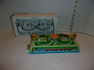 Vintage Retro Style Schylling Metal Wind Up Collector Train Station Set W/box