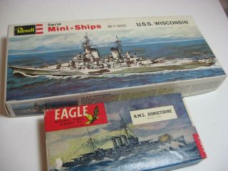Uss Wisconsin No Instructions & Hms Dorsetshire Eagle 1/1200 Ship Model Kits