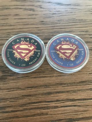 2 2016 Canada Superman 5 Dollar 1 Oz.  999 Silver Coin 2 Coins Blue Black