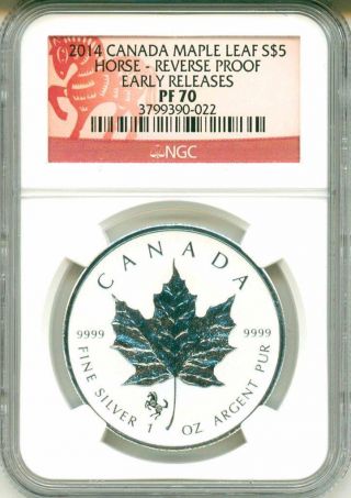 2014 S$5 Canada Maple Leaf Horse Privy Mark Reverse Proof Ngc Pf70