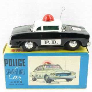 Vintage 1970 5 " Sparkling Tin Friction Toy Police Car - China -