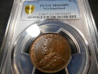 M17 Canada Newfoundland 1920 - C Large Cent Pcgs Ms - 63 Brown Trends $1530 Cad