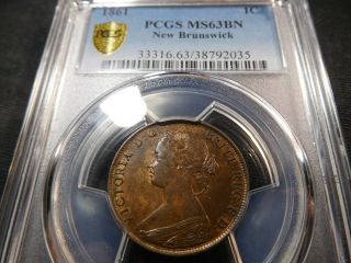 M14 Canada Brunswick 1861 Large Cent Pcgs Ms - 63 Brown Trends $620 Cad