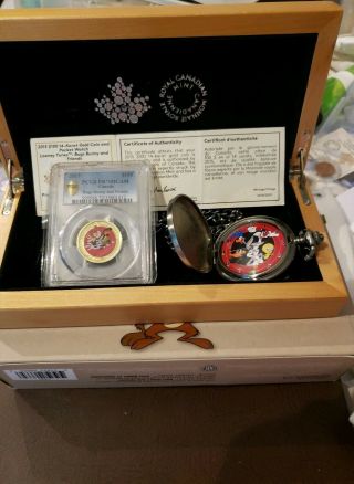 2015 Canada $100 Gold Bullion Coin " Bugs Bunny & Friends " And Pocket Watch Pr70