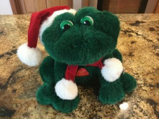 Plush Christmas Frog In Santa Hat - Croaks To Jingle Bells - 8 " By Fun World