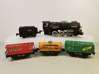 Vintage Yonezawa Tin Litho Toy Train Set - Made In Japan (for Display Or Parts)